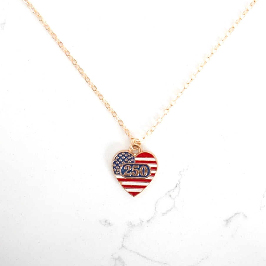 🇺🇸 USA 250 Historic Heart Necklace – Patriotic Flag Jewelry ✨