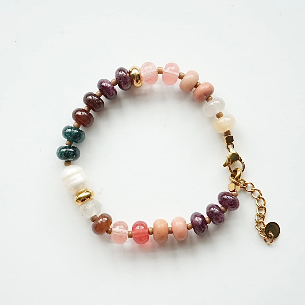 ✨ Earth & Rose Harmony Beaded Bracelet with Gold Accents ✨