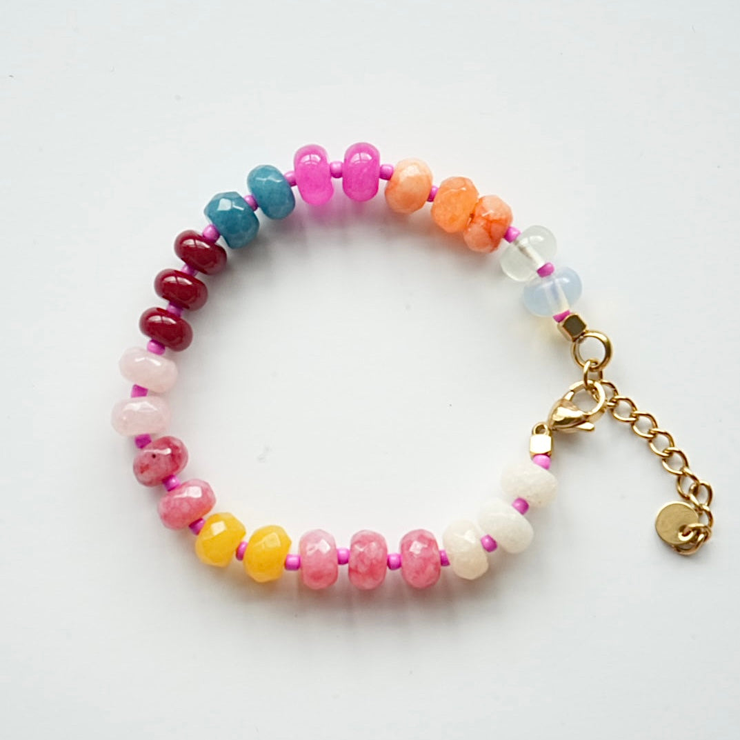 ✨ Vibrant Candy Rainbow Beaded Bracelet with Gold Details ✨