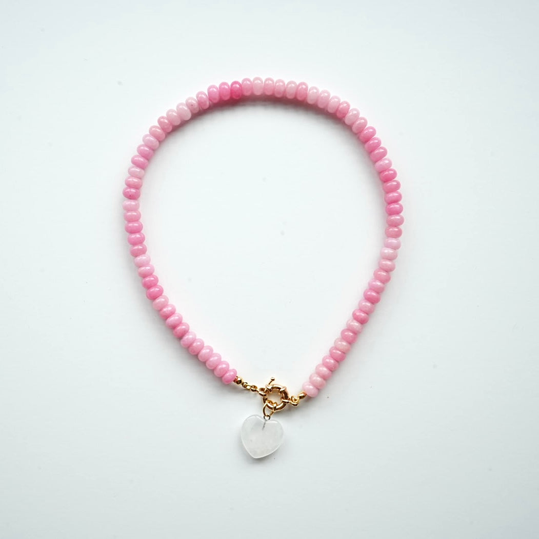 🌸 Sweetheart Pink Beaded Necklace with Heart Charm 🫧
