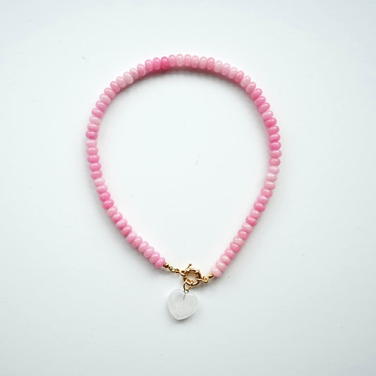 🌸 Sweetheart Pink Beaded Necklace with Heart Charm 🫧